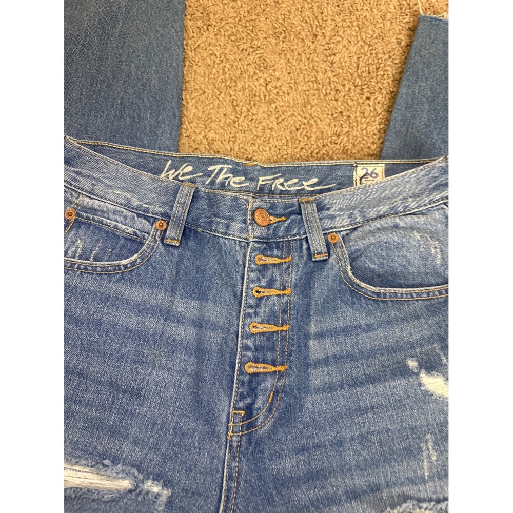 Free People We The Free High Rise Distressed Skinny Jeans Blue Button Fly 26 - Picture 3 of 5